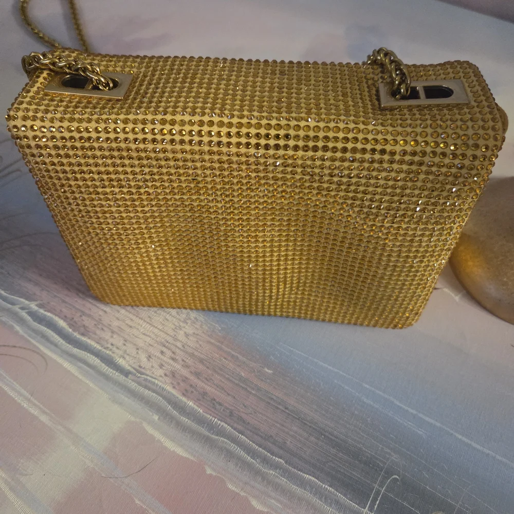 Gold Evening Crossbody Bag with Chain Strap - Picture 2 of 16